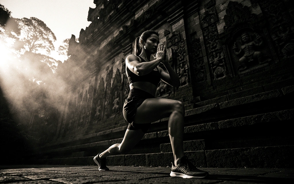 Outdoor movement practice at sunrise