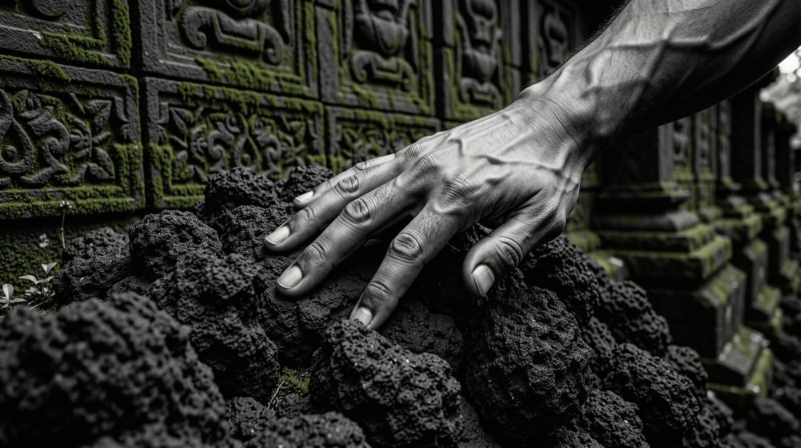 Texture of stone and tensed muscle