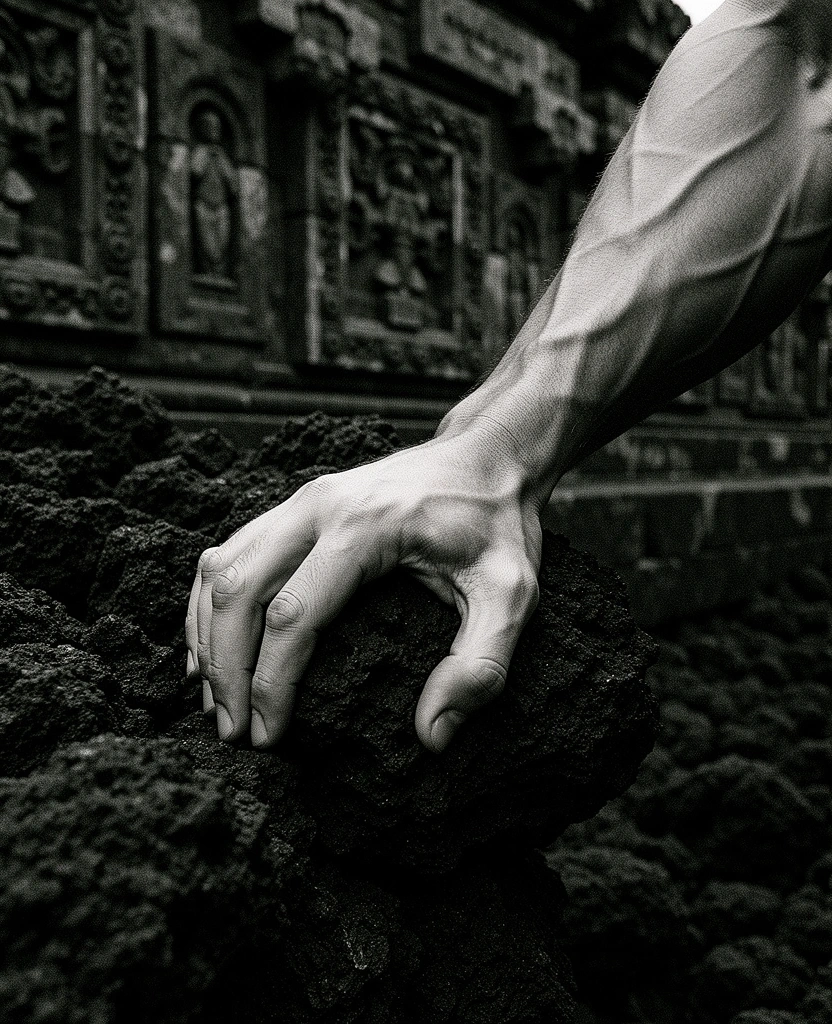 Close up of physical tension and volcanic stone